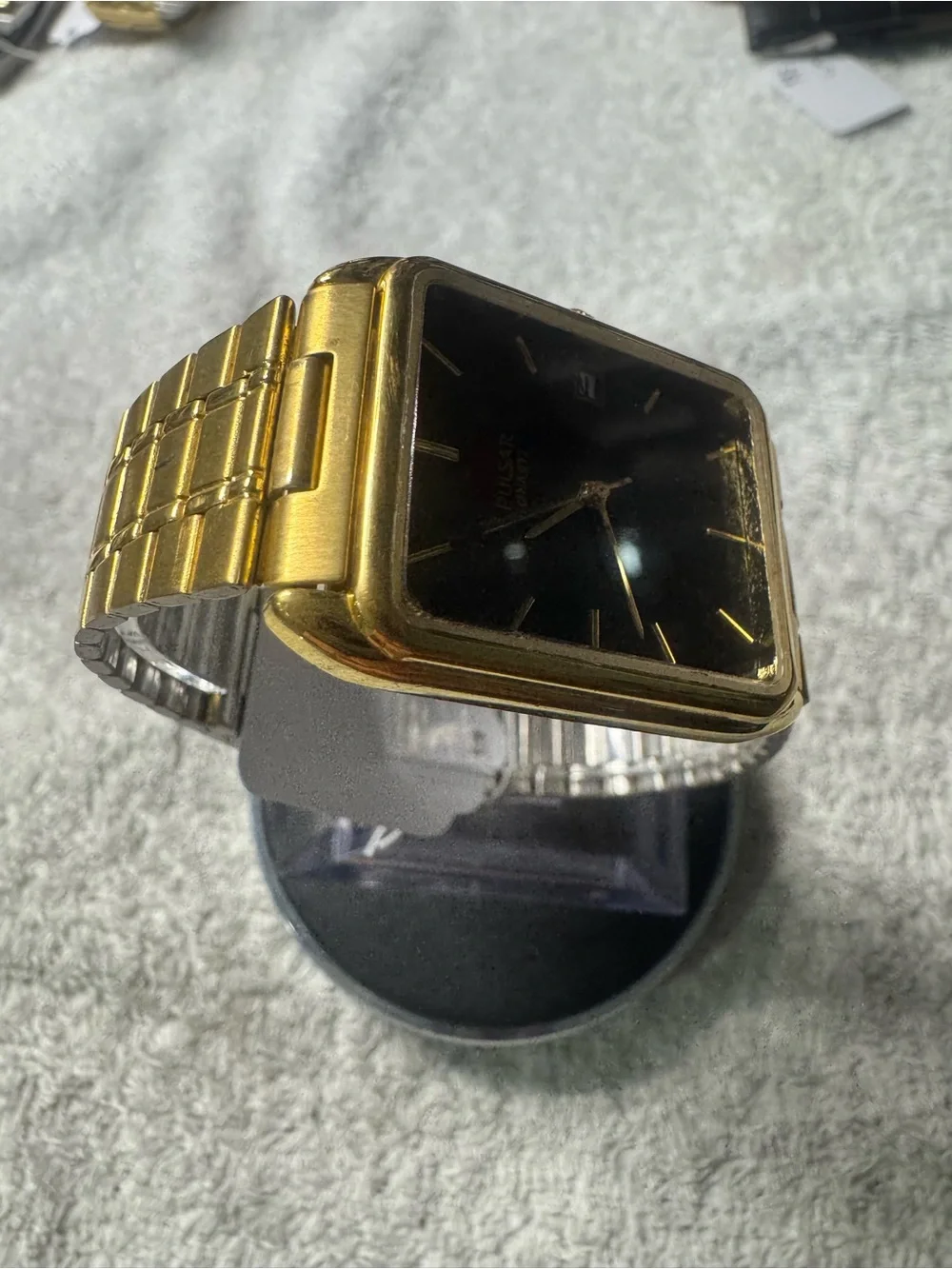 Pulsar Gold-Tone Watch with Black Dial and Bracelet